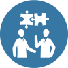 Management-Business-figure-out-puzzle-on-blue-circul--background-Icon