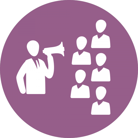 Management-Business-person--presentaction-plan-over-loud-speaker-on-purple-circul-background-icon